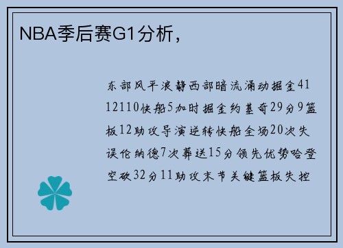 NBA季后赛G1分析，